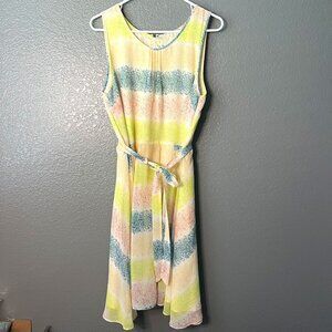 Harper and Grey Pastel Stripe Belted Handkerchief Hem Dress - Women's XL